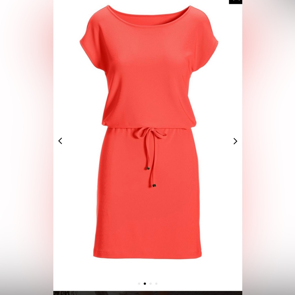 Boston Proper Beyond Travel Drawstring Waist Short dress in Coral, size XS